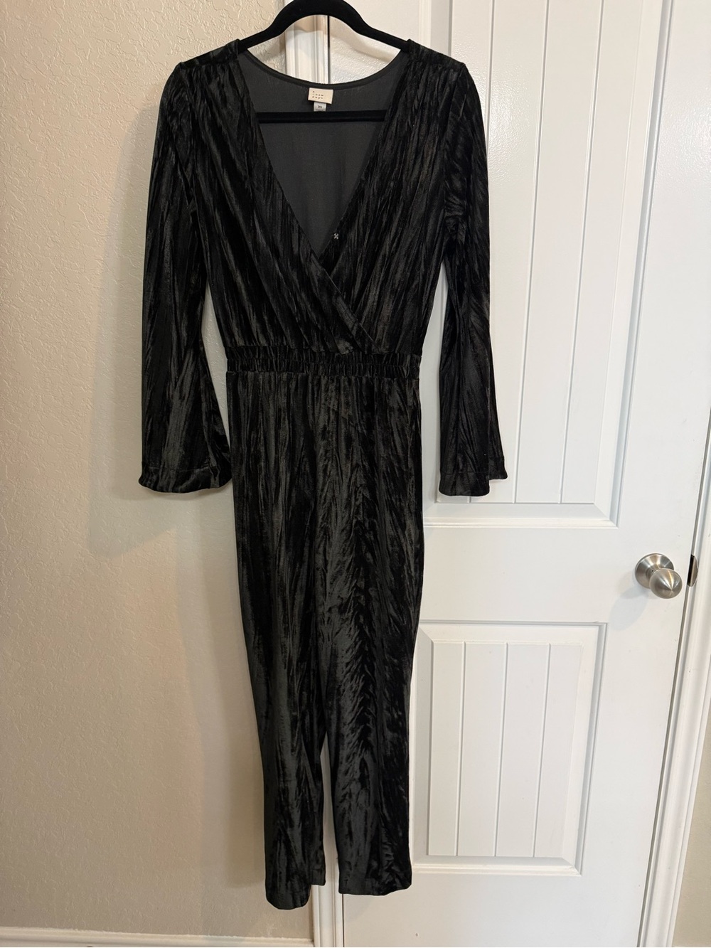 Black Velvet Wrap-Style Long Sleeve Pant Jumpsuit